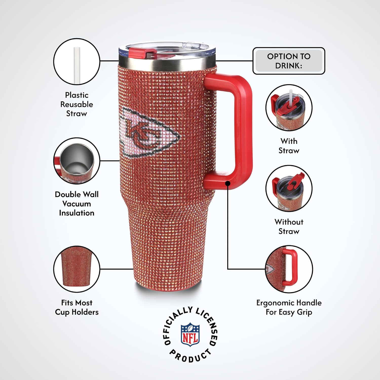 The Memory Company Officially Licensed NFL Game Day Tumbler - 40oz Stainless Steel Double-Wall Insulated Team Color Bling Cup with Team Logo, NFL Licensed Sports Travel Mug with Lid & Straw - Image 6