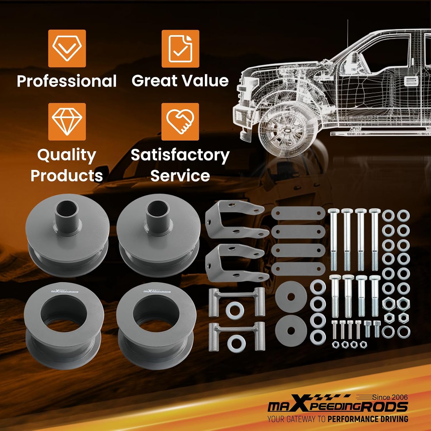 maXpeedingrods 2.5" Front & 2" Rear Lift Kit for Jeep Wrangler JK 2 Door 4 Door 2007-2018, Suspension Leveling Kit with Shock Extenders