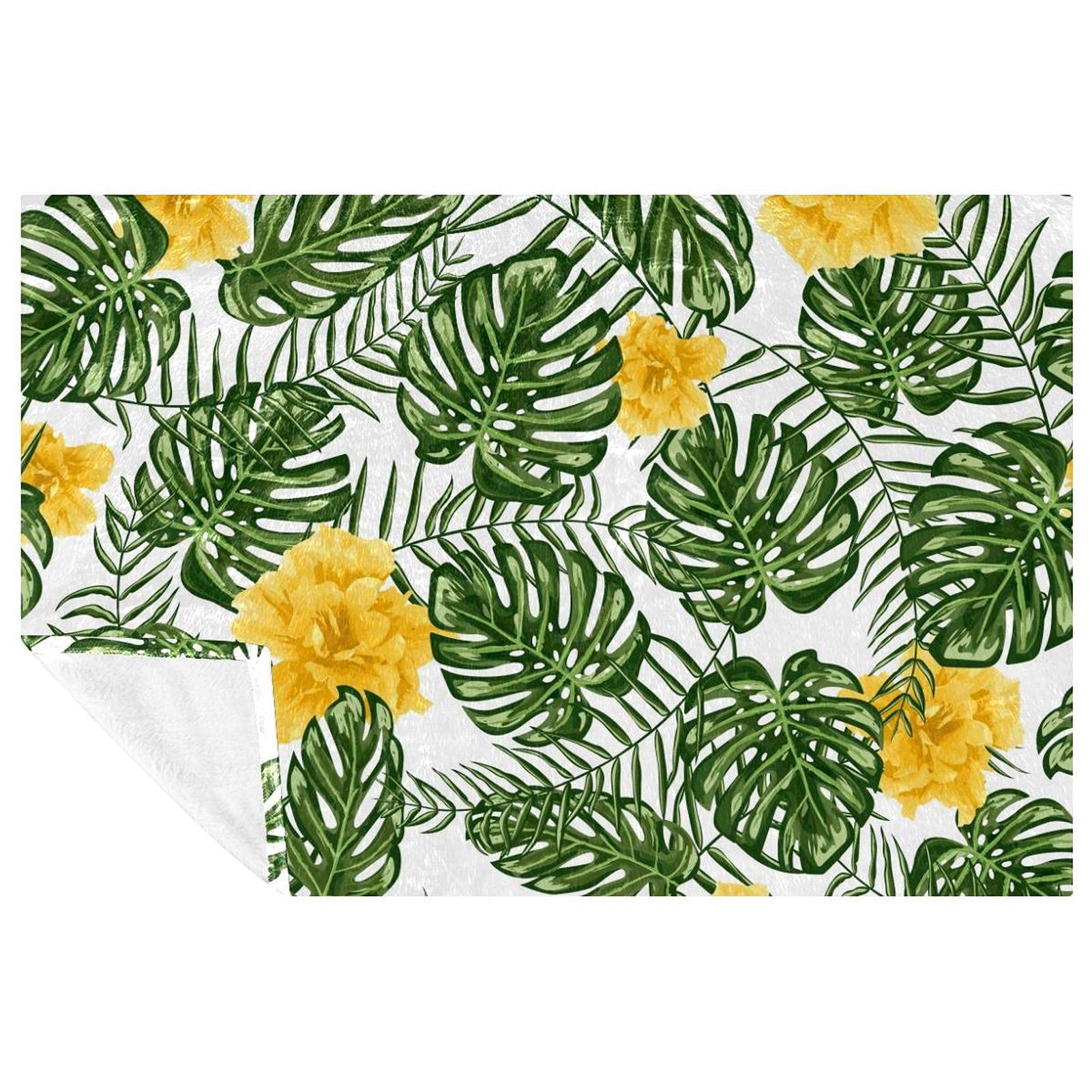 Couverture douce contre le froid : plaid chaud feuilles tropicales pour canapé