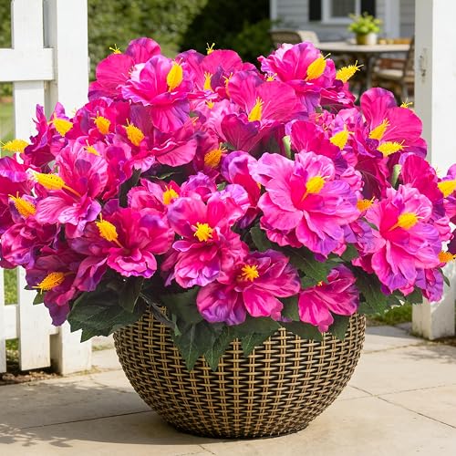 Grunyia Artificial Hibiscus Flowers for Outdoors, Silk Tropical Flowers, UV