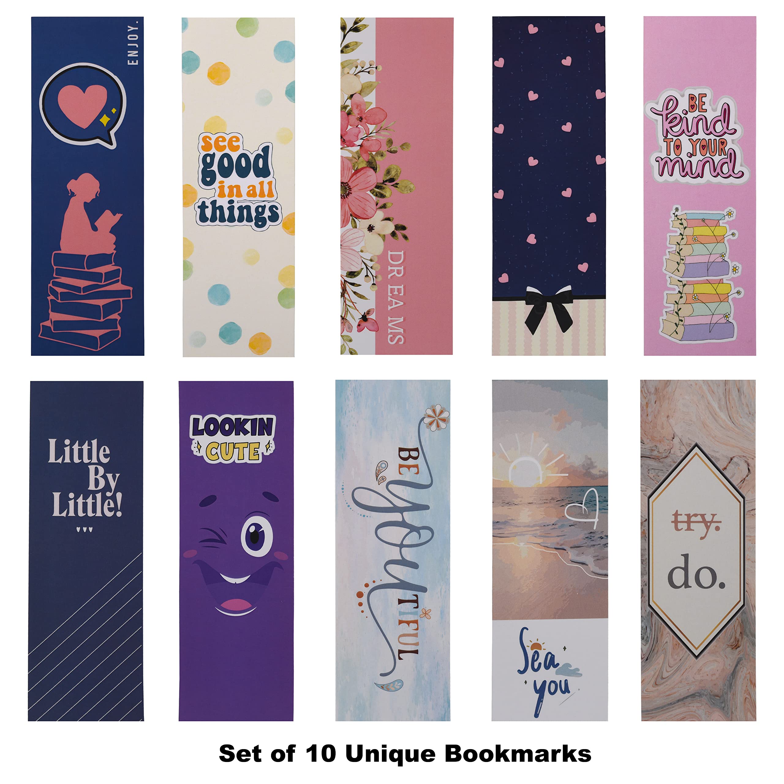 Papboo Designer Bookmarks Set of 10, Design- 2 - Specially Designed for Book, Artcard, Matte Finished,NO Repeat Designs, Multi-Color Bookmark (6 * 2 inches)