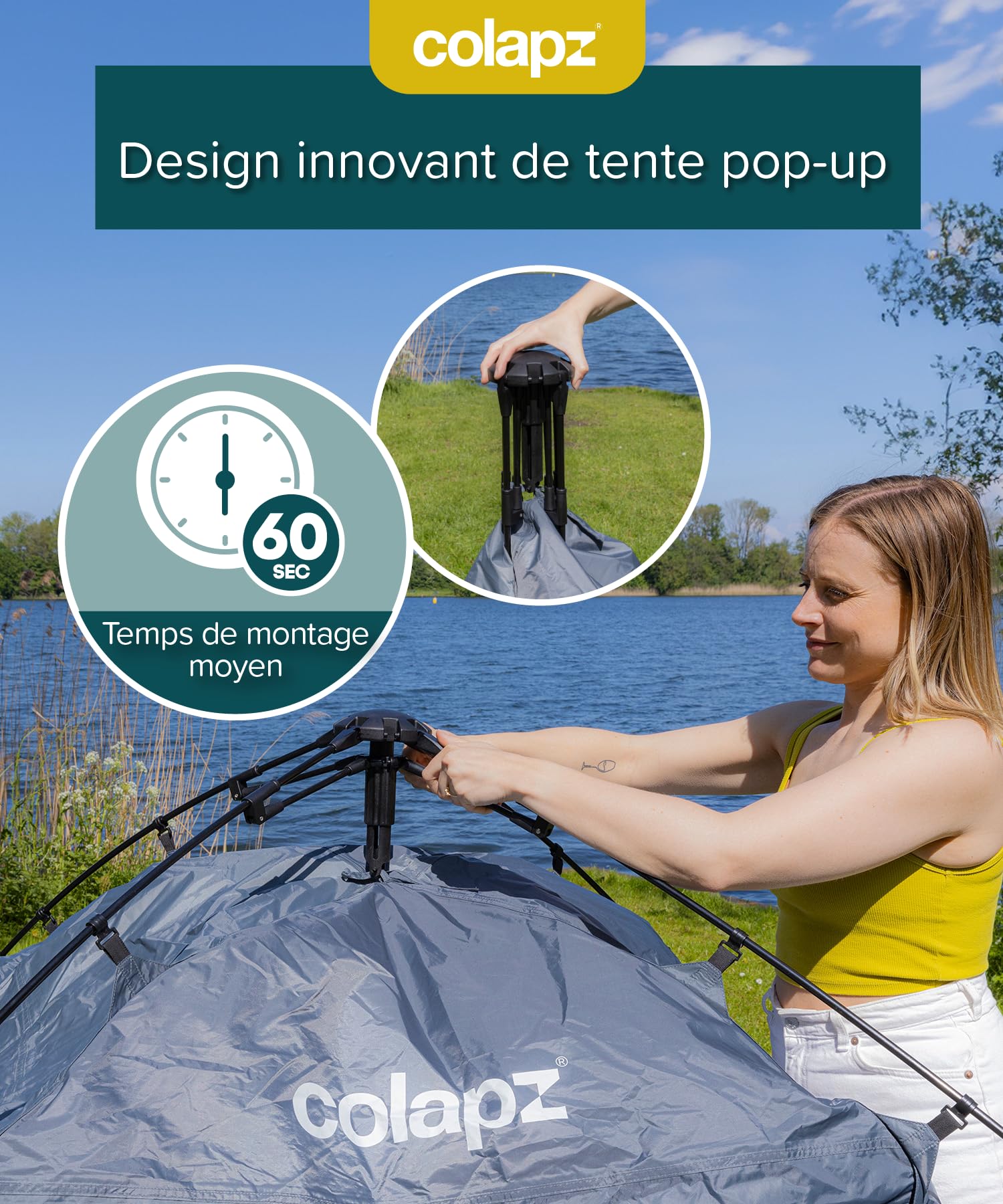 Colapz Tente Douche Camping Pliable et Spacieuse - Cabine Toilettes Portable Haute 210x155 cm - Toile Opaque Étanche avec Sac Transport et Sardines - Installation Rapide 1 Minute