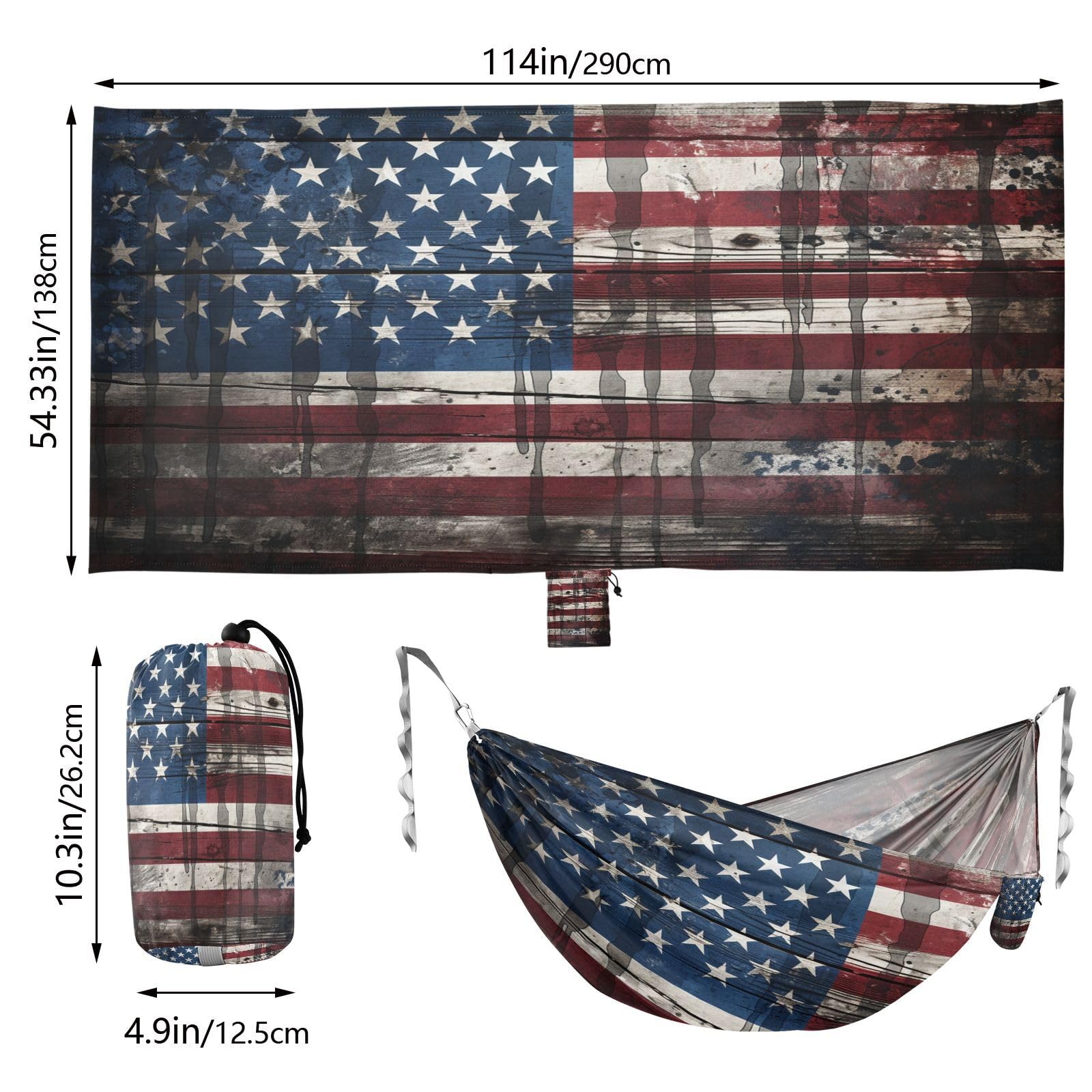 Delgada Bandera Americana Azul Hamaca Ligera y Portátil para Camping al Aire Libre, Ideal para Árboles, Senderismo, Playa y Viajes