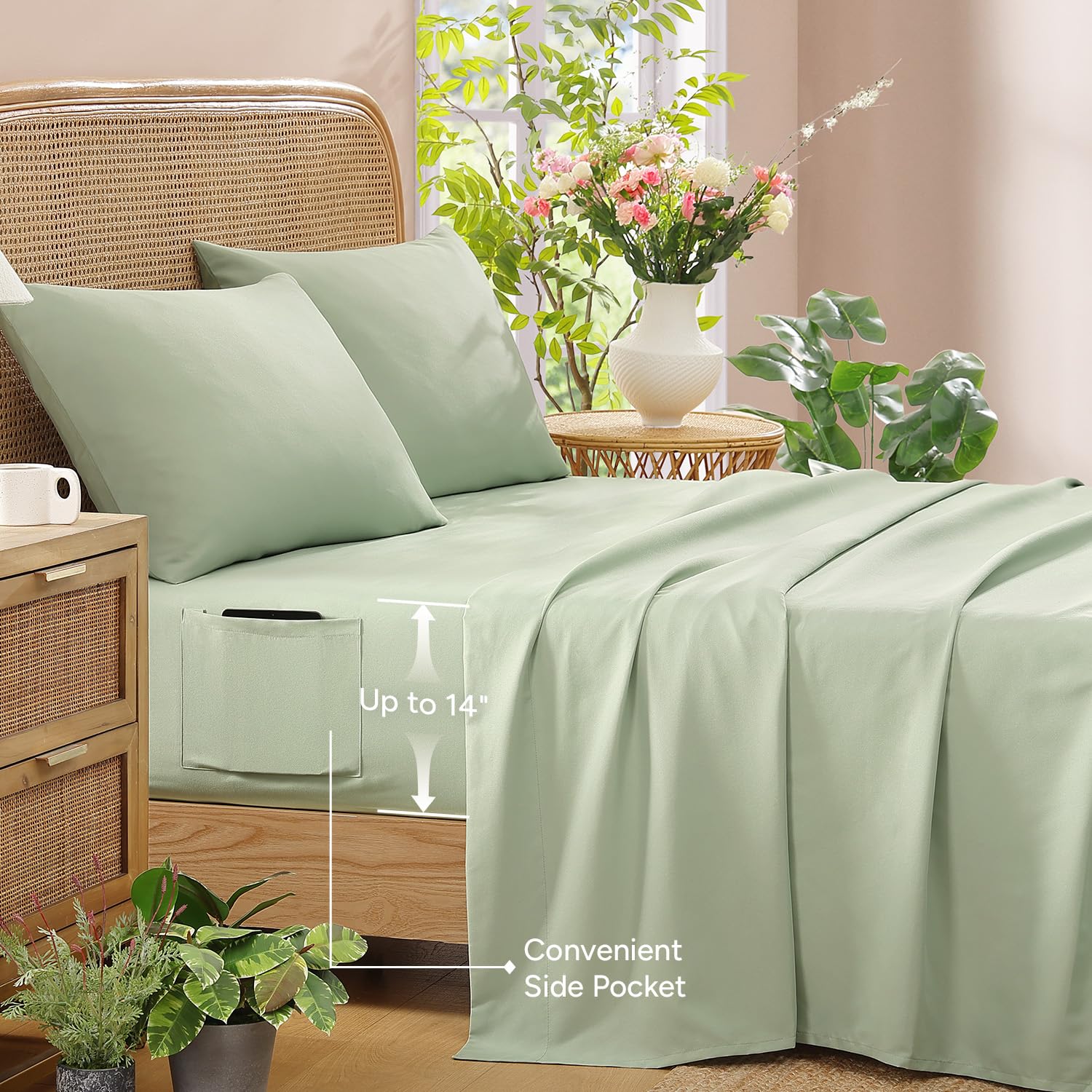 Andency Floral Gingham Comforter Set - Sage -7