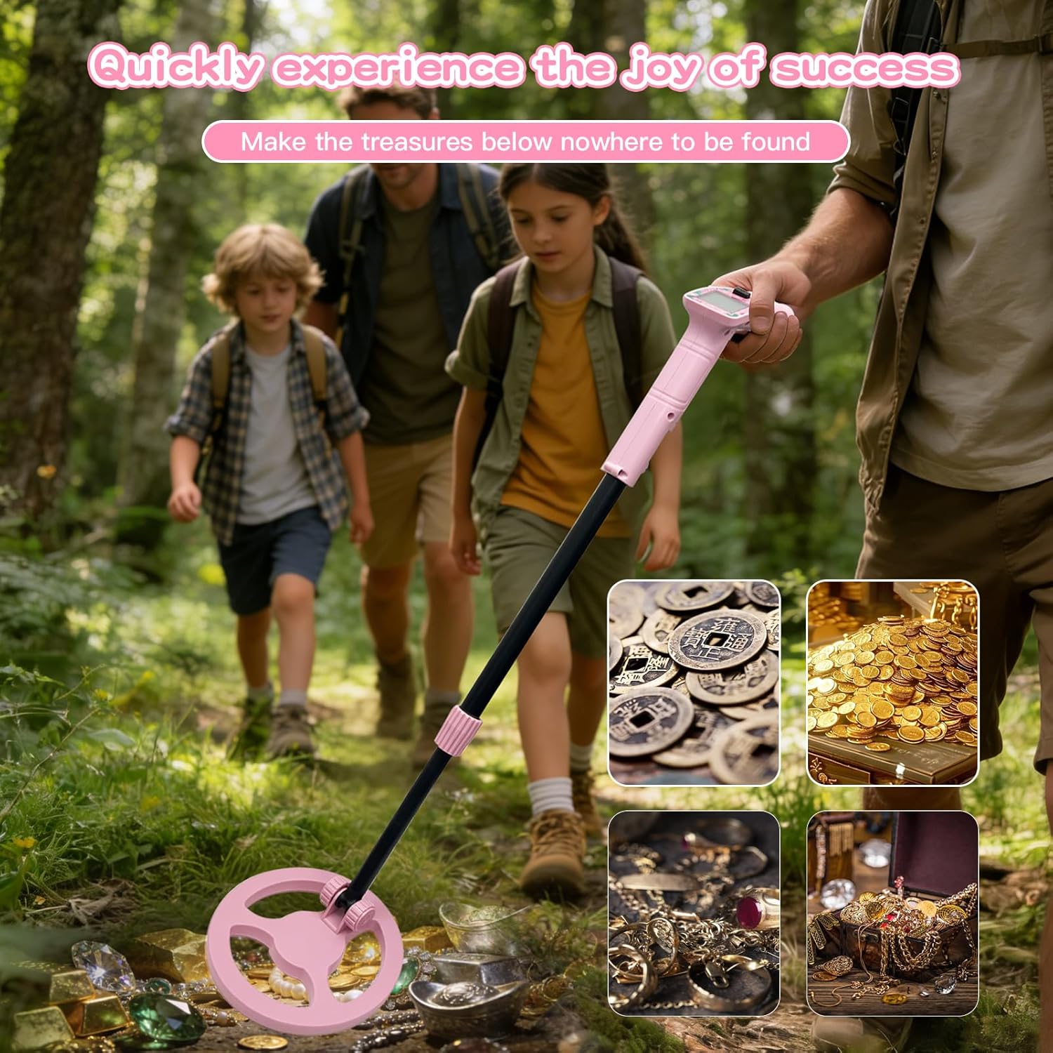 Metal Detector for Kids and Adults with Shovel & Rake Mesh Bag Set –Portable Treasure Hunter for Boys & Girls,All-Metal Mode. Lightweight & Adjustable. Outdoor Explorer Gift for Beach, Park, Camping
