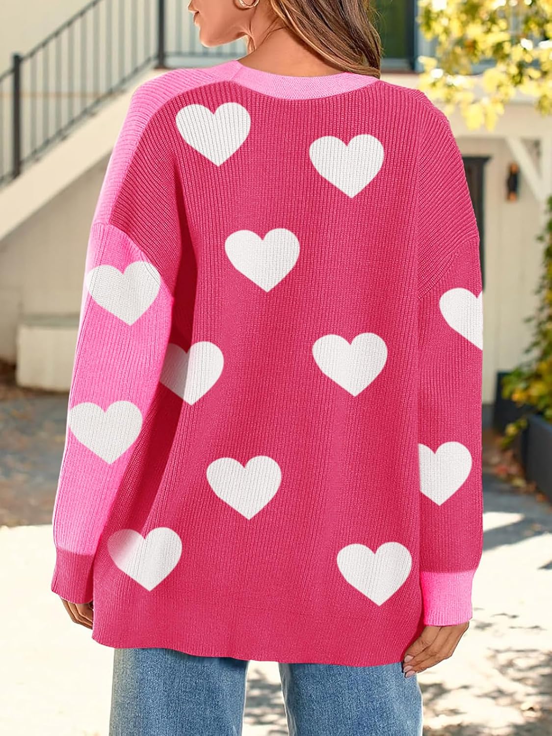 Saodimallsu Womens Heart Cardigan Sweaters Valentines Oversized Winter Color Block Button Up Cute Ribbed Sweater Coats - Image 5