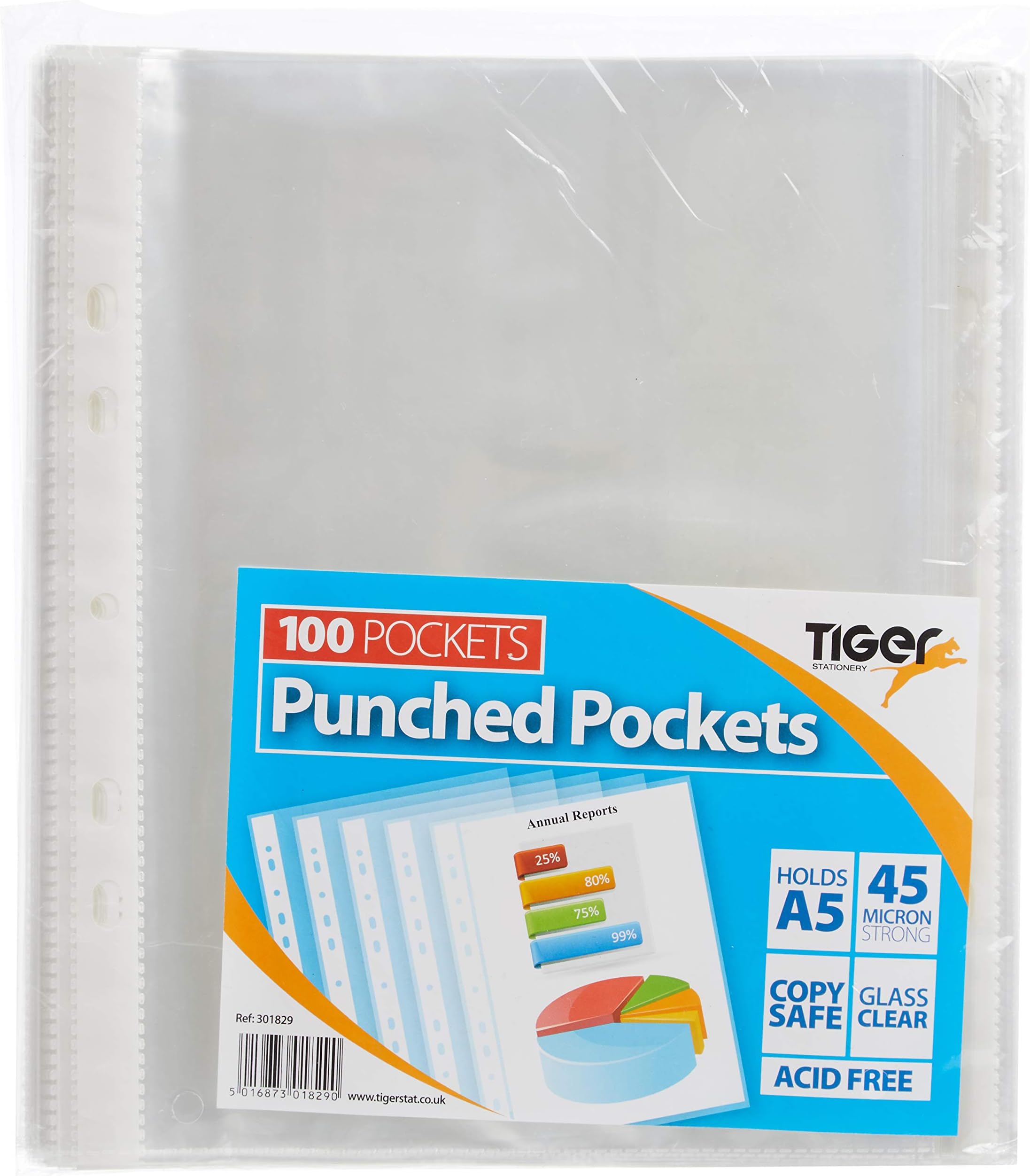 Tiger A5 Clear Punched Poly Pockets - Pack of 100 Quality Sleeves