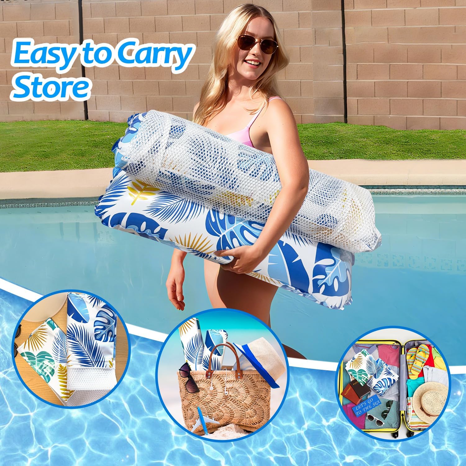 Luftmatratze Pool, 2 Stück Wasserhängematte, XL Luftmatratze Wasser, 4 IN 1 Wasserspielzeug Pool LuftmatratzeErwachsene, Wasserhängematte Mit Netz Aufblasbare Pool Zubehör Spielzeug Spaß