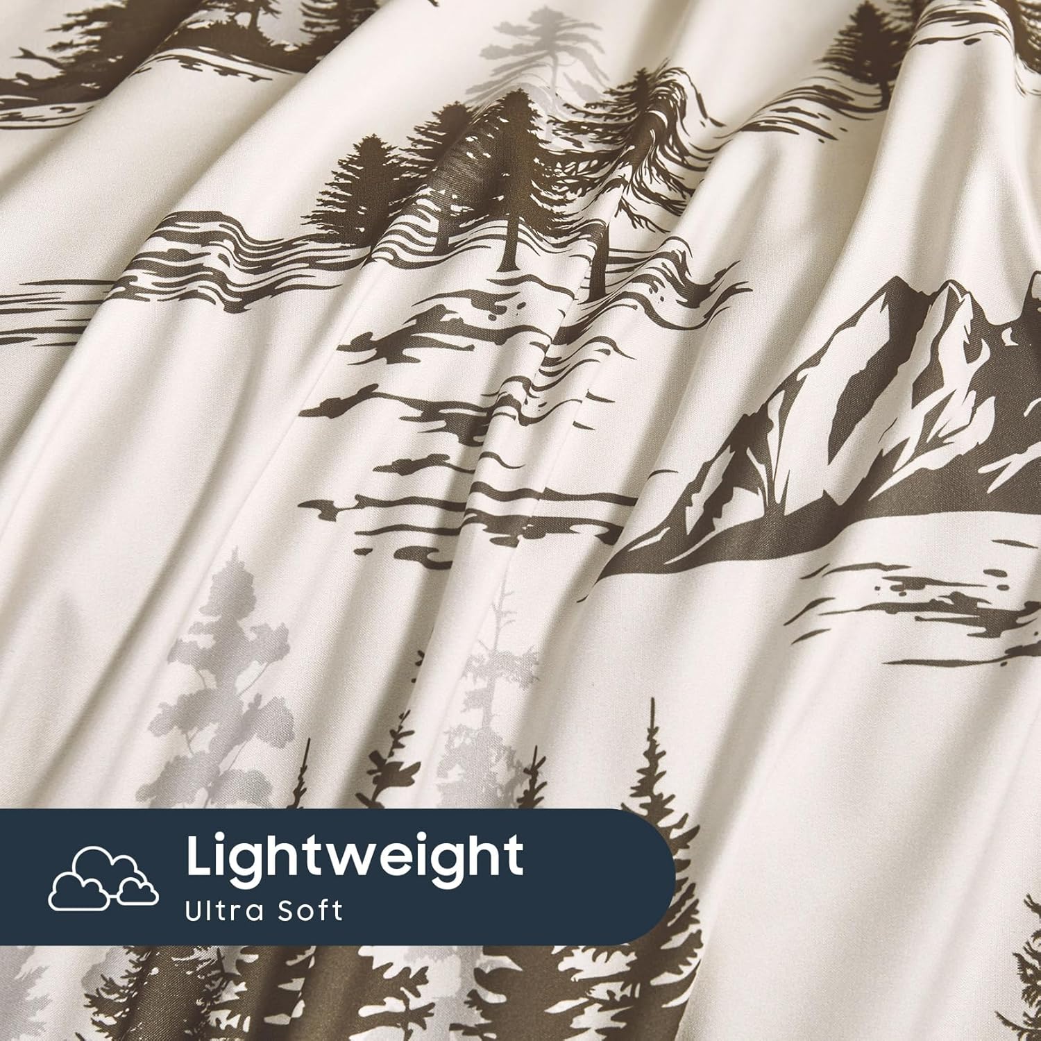 Wake In Cloud - Rustic Duvet Cover Set, Cabin Lodge Cottage Country Charm with Mountain and Natural Forest Theme, Soft Lightweight Bedding, 3-Piece, Beige Brown, Queen Size - Image 6