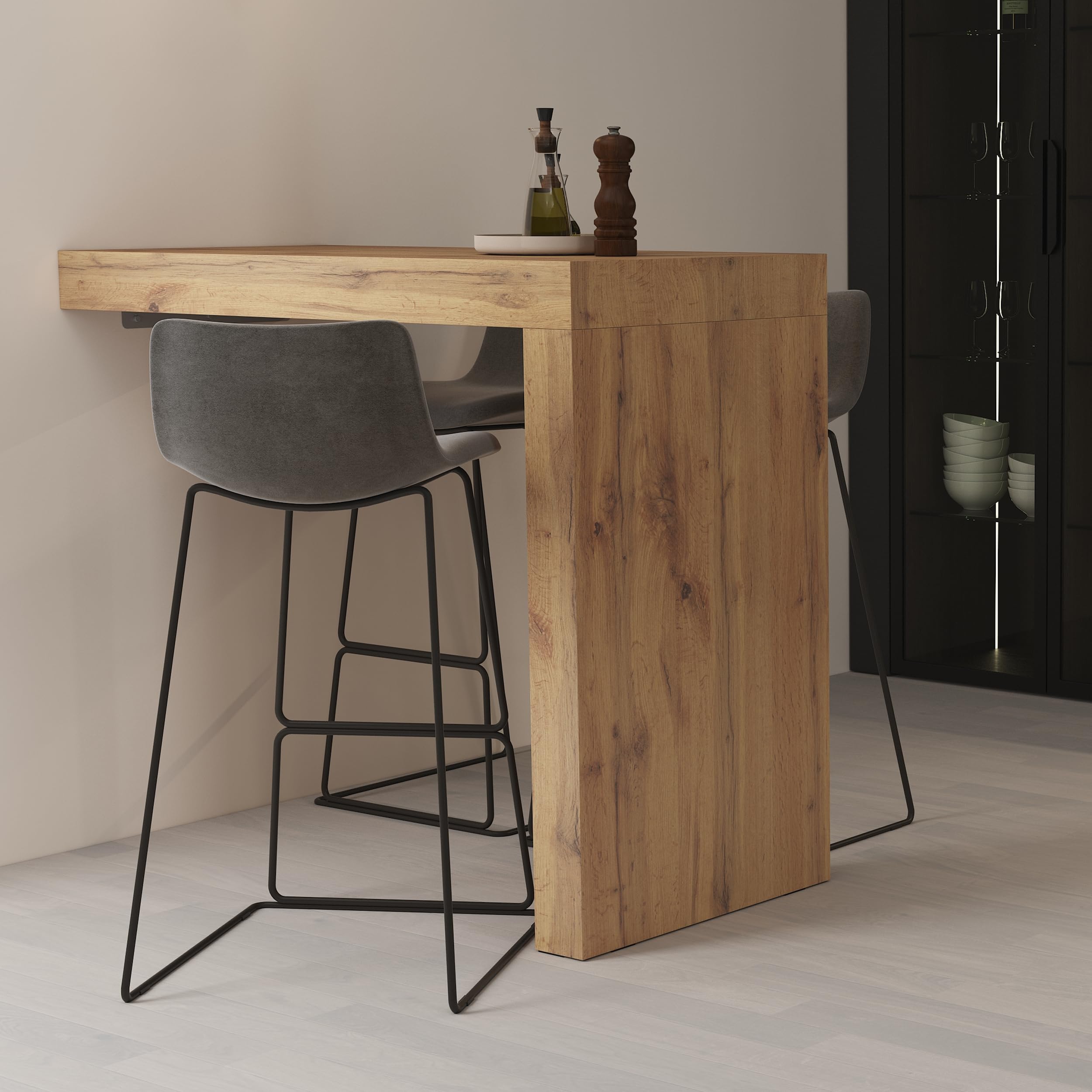 Mobili Fiver, Penisola Evolution 120x60, Rovere Rustico, Tavolo Penisola Cucina per 4 persone, Made in Italy