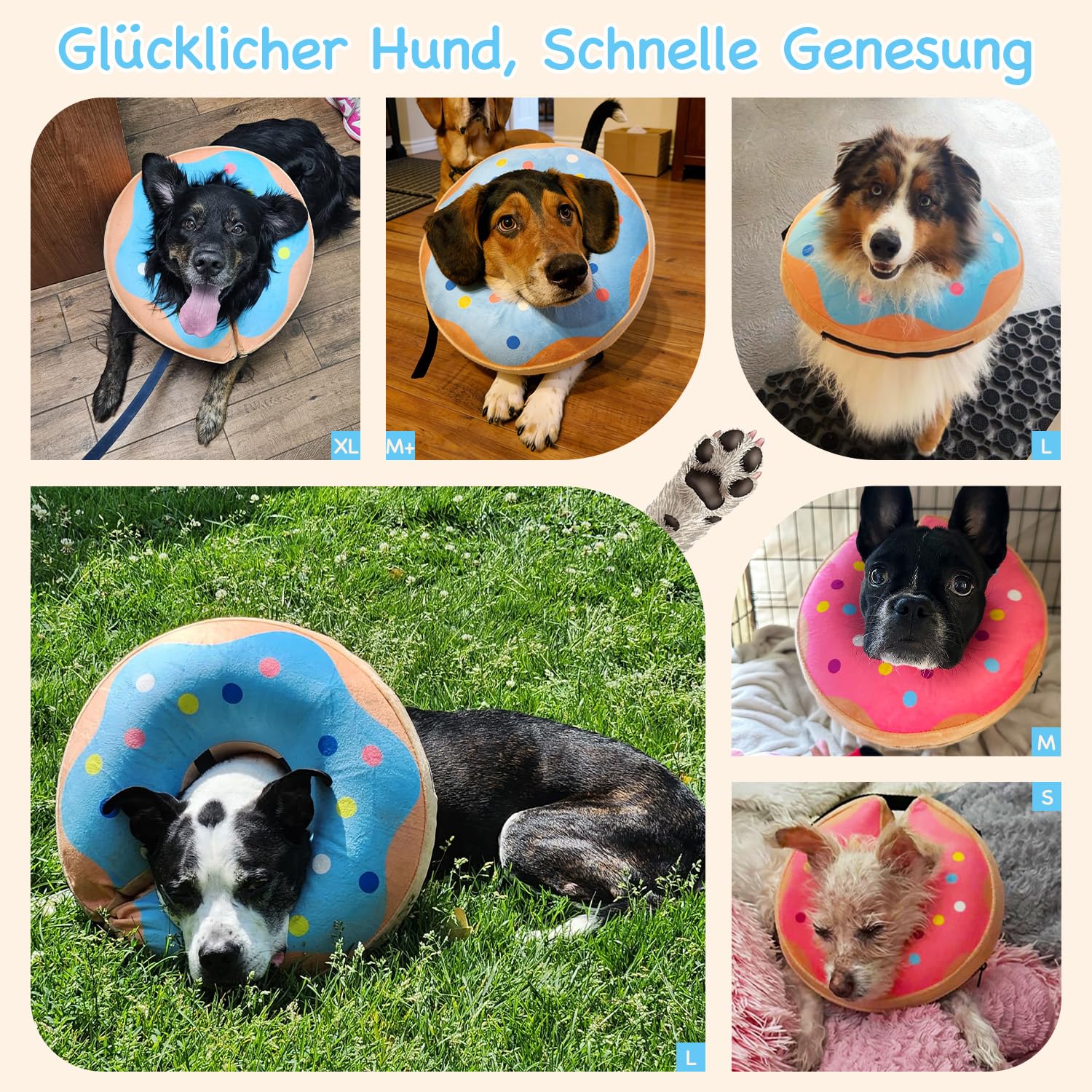 Aufblasbare Halskrause Hund, Einstellbar Hundekragen Leckschutz, Halskrause Hund Weich zur Wundheilung und Erholung nach Operationen, Hundekragen nach op der Die Sicht Nicht Blockiert, Blau,M+