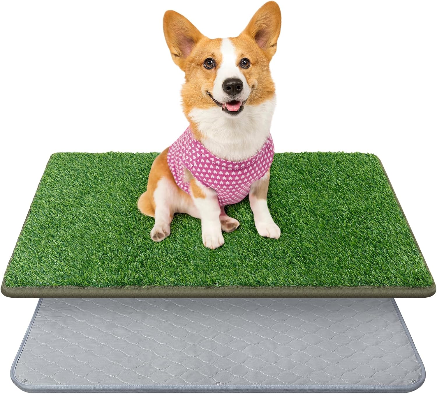 PICK FOR LIFE Dog Grass Mat with Pee Pad,Artificial Indoor Grass Potty Training Pads for Dogs Doggies Washable,Reusable Puppy Pads Leakproof on Outdoor Patio Balcony Apartment(18x30'') 18''x30'' Gray