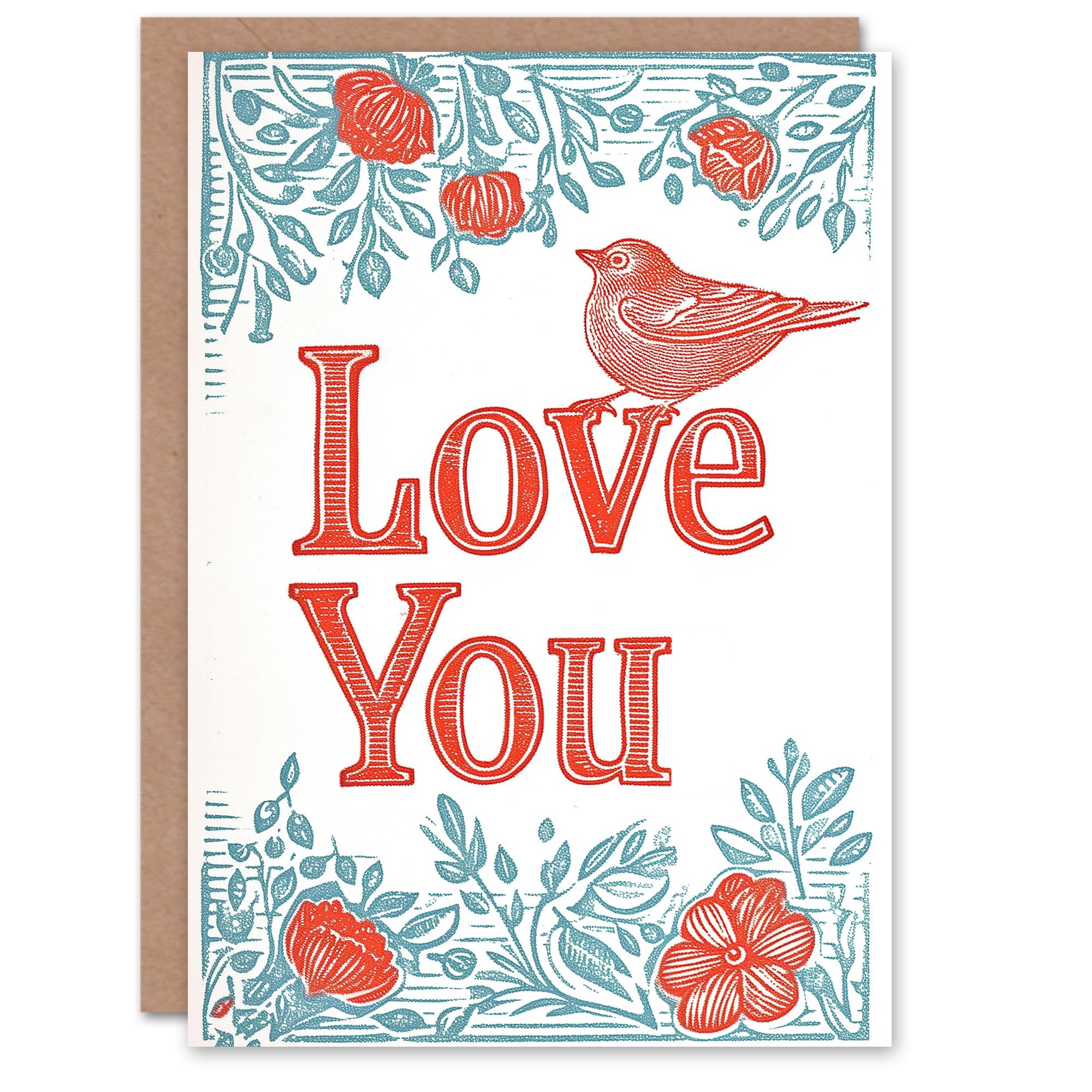 Artery8 Valentines Day Greeting Card Love You Boho Floral Folk Art Bird For Her Wife Partner