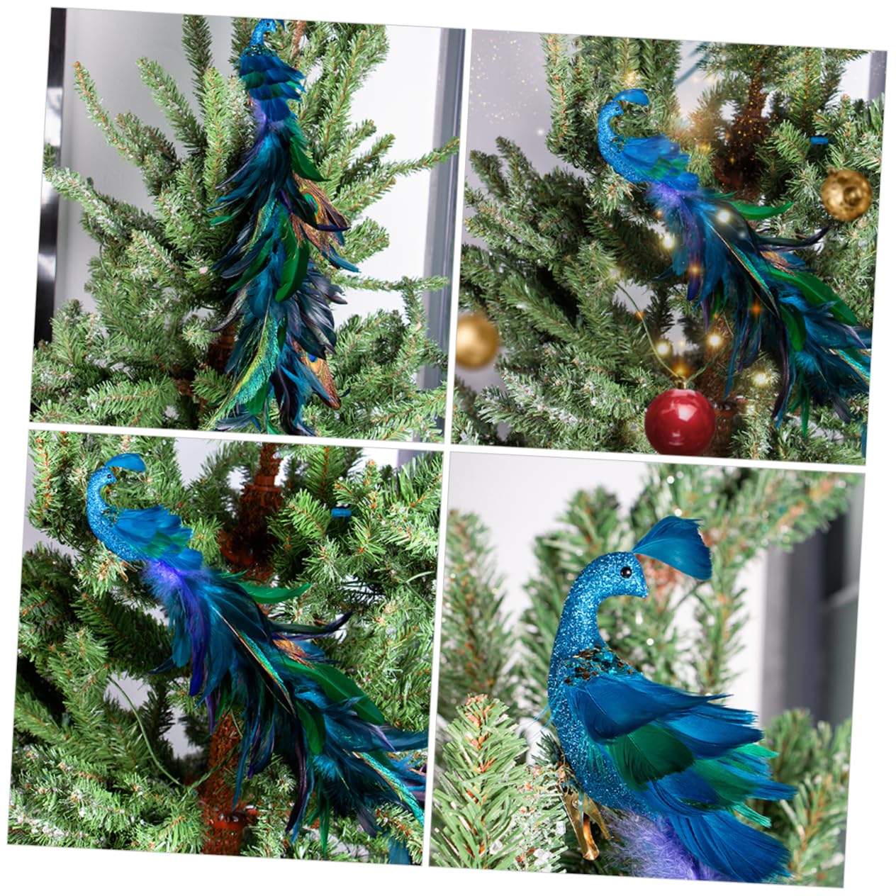 Alipis 2stücke Pfauen-Clip-Dekoration Glitzernd Baumschmuck mit Langem Schwanz Künstliche Vogeldekorationen für Weihnachtsbaum