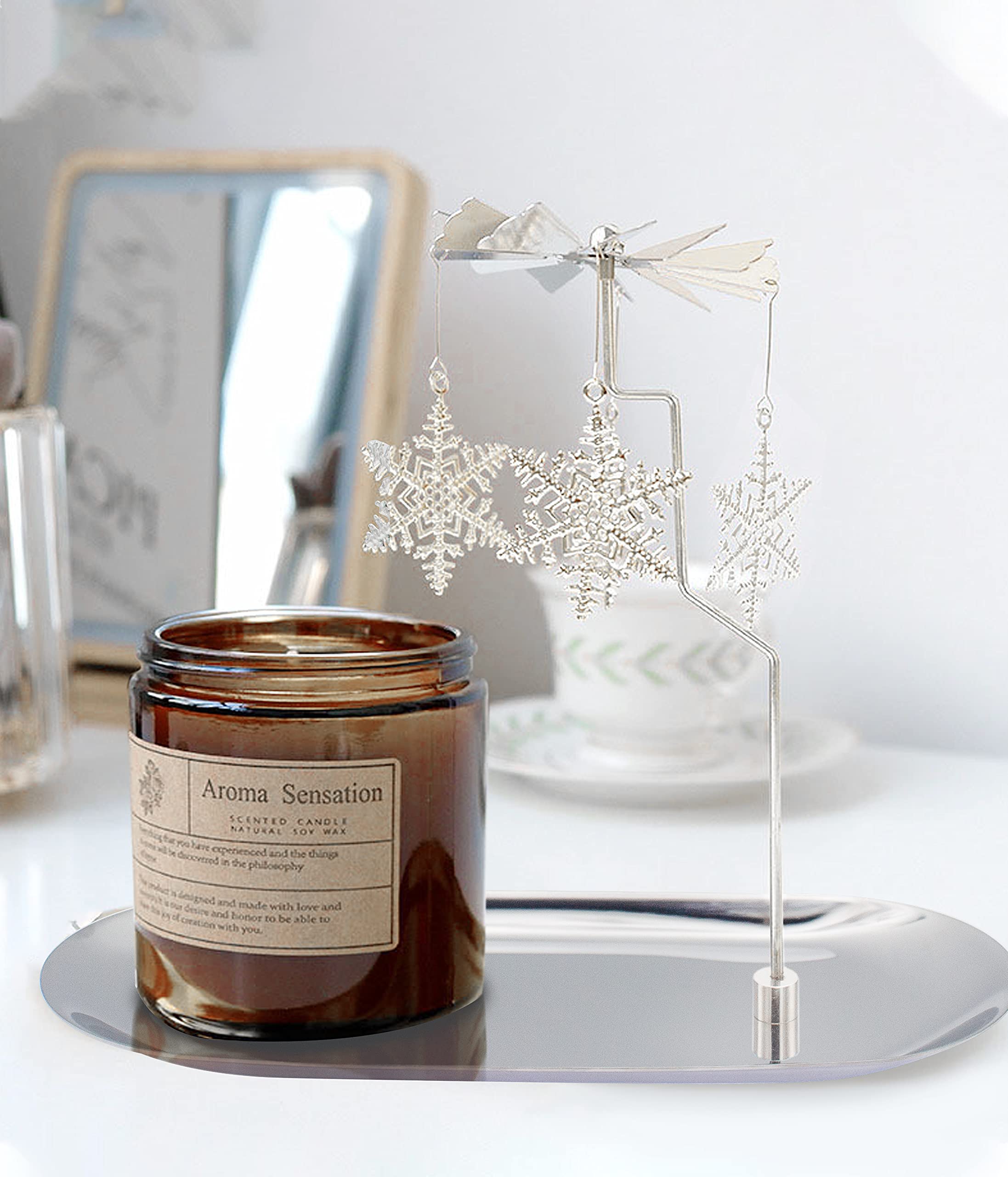 Amazon.co.jp: XINYIDAO 回転キャンドルホルダー トレイ付き シルバー