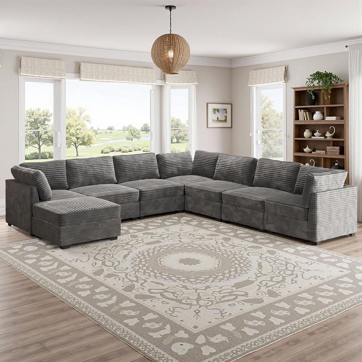 Modular Sectional Sofa,8 Seat Sectional Couches for Living Room,L Shaped Cloud Couch with Ottoman Chaise Set, Gray