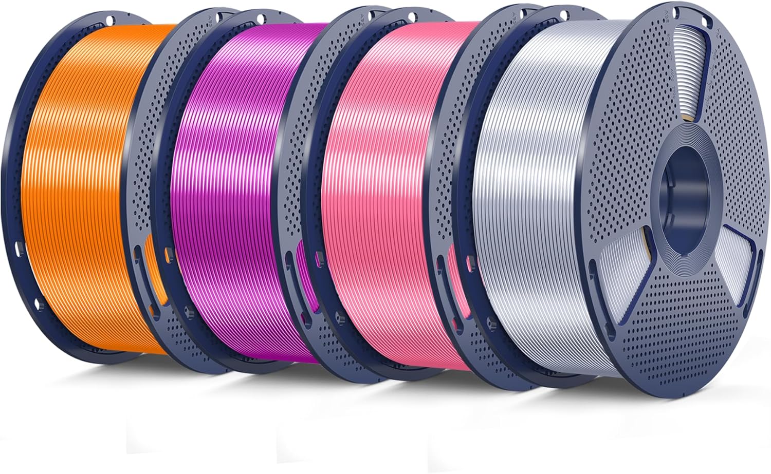 SUNLU Silk PLA Filament 4KG, Smooth Silky Surface, Silk 3D Filament 1.75mm, Dimensional Accuracy +/- 0.02mm, 1kg Spool(2.2lbs), Total 4KG, Silver+Pink+Purple+Orange