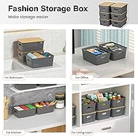 Vista 7 de Plastic Storage Baskets With Bamboo Lid - Plastic Storage Containers Stackable Storage bins: Storage Baskets for Organizing Shelves Drawers Desktop