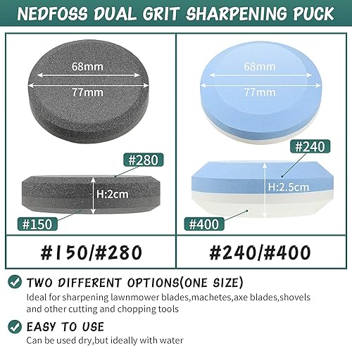 Miniatura 2 de Afilador de 4 hachas con funda, afilador de hacha multiusos con doble grano, disco de piedra de doble grano, disco de piedra para afilar hacha de