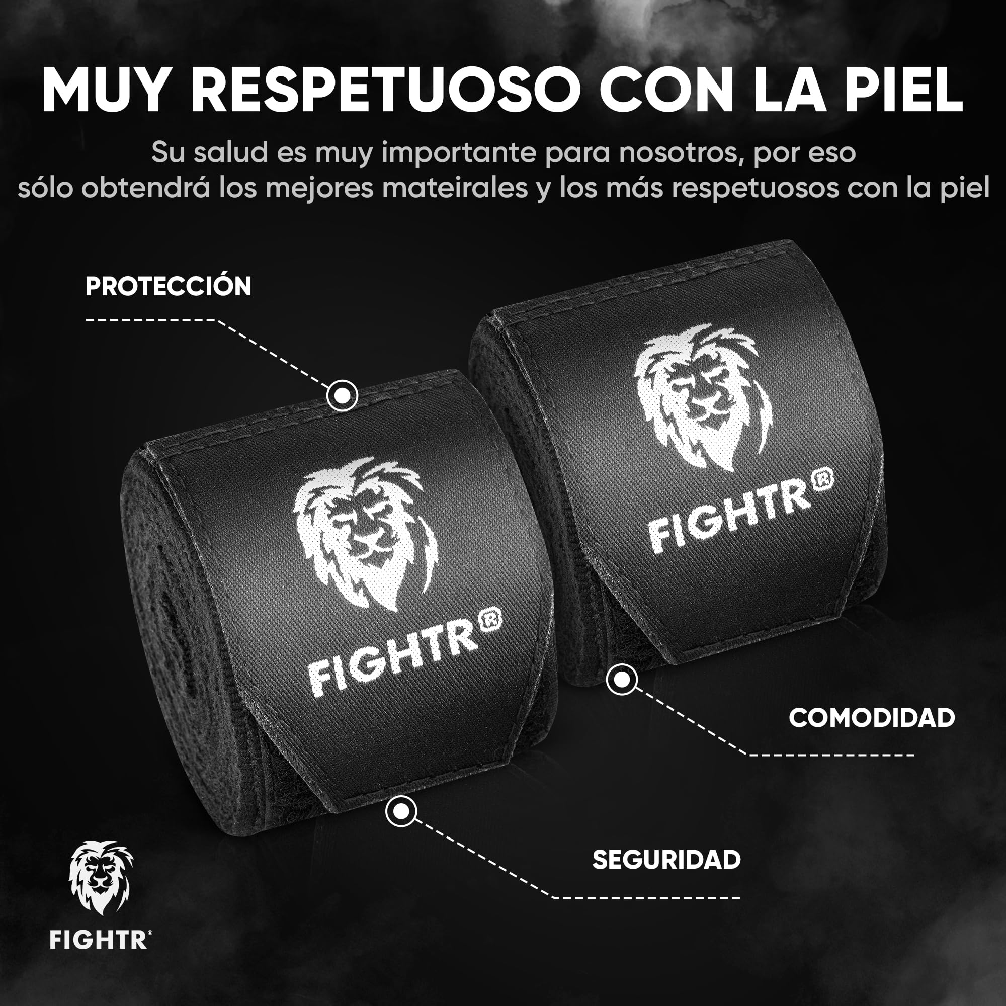 FIGHTR® Premium Cinta de Boxeo 4m Medio elásticos con Lazo para el Pulgar para Boxeo MMA Muay Thai