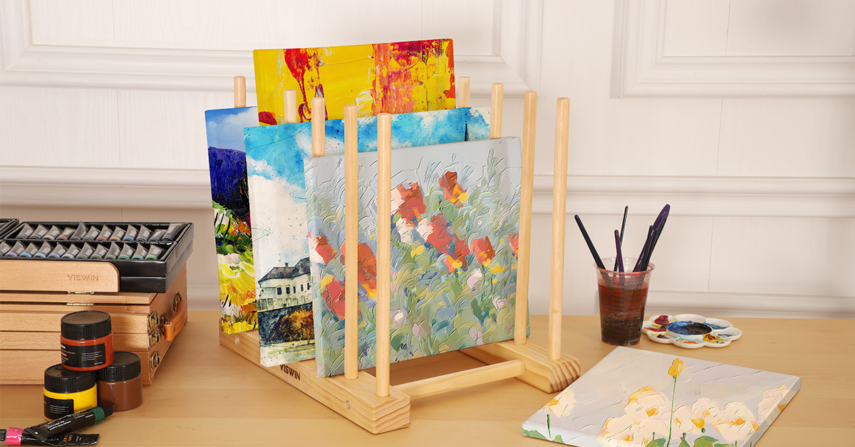 VISWIN Wooden large print rack, art display rack and drying rack with rolling wheels, perfect for storage and display for canvas, artworks, prints, panels, posters, art shows and galleries