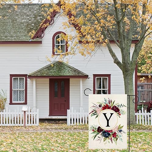 Miniatura 5 de Banderas de jardín con monograma con letra Y, bandera de jardín de verano de 12 x 18 pulgadas, banderas florales de doble cara para patio, bandera