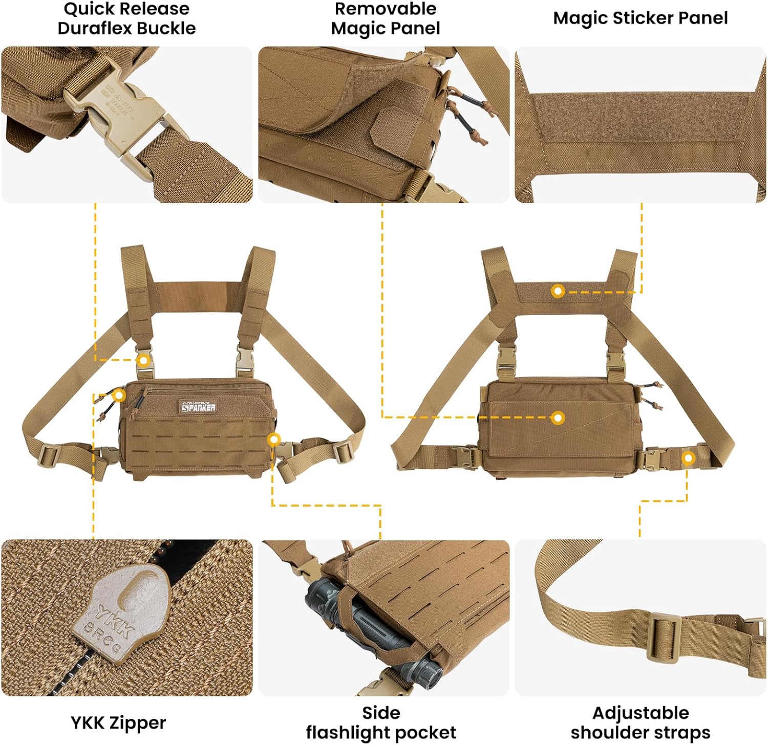 EXCELLENT ELITE SPANKER Tactical Chest Rig Pack EDC Chest Bag Molle Utility Chest Pouch for Outdoor Hunting Workouts Hiking - Image 5