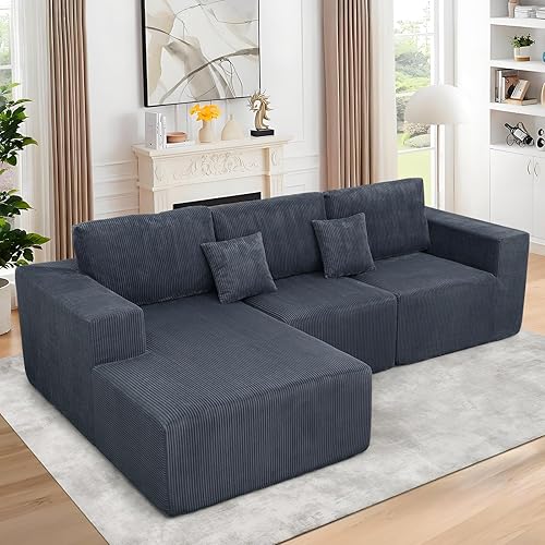 Sofá de nube modular de 3 piezas, asiento profundo seccional de 111 pulgadas, sofás comprimidos para sala de estar, dormitorio, sofás sin hueso para