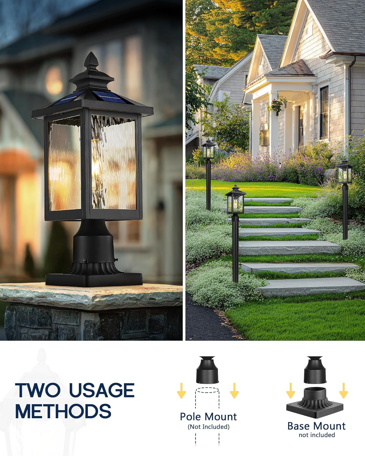 FEMILA Solar Post Lights Outdoor, 17" Dusk to Dawn Lamp Posts Outdoor Lighting, Aluminum Glass Light Posts for Outside Driveway Garden, with Remote Control, 4FYX88P SL BK SW