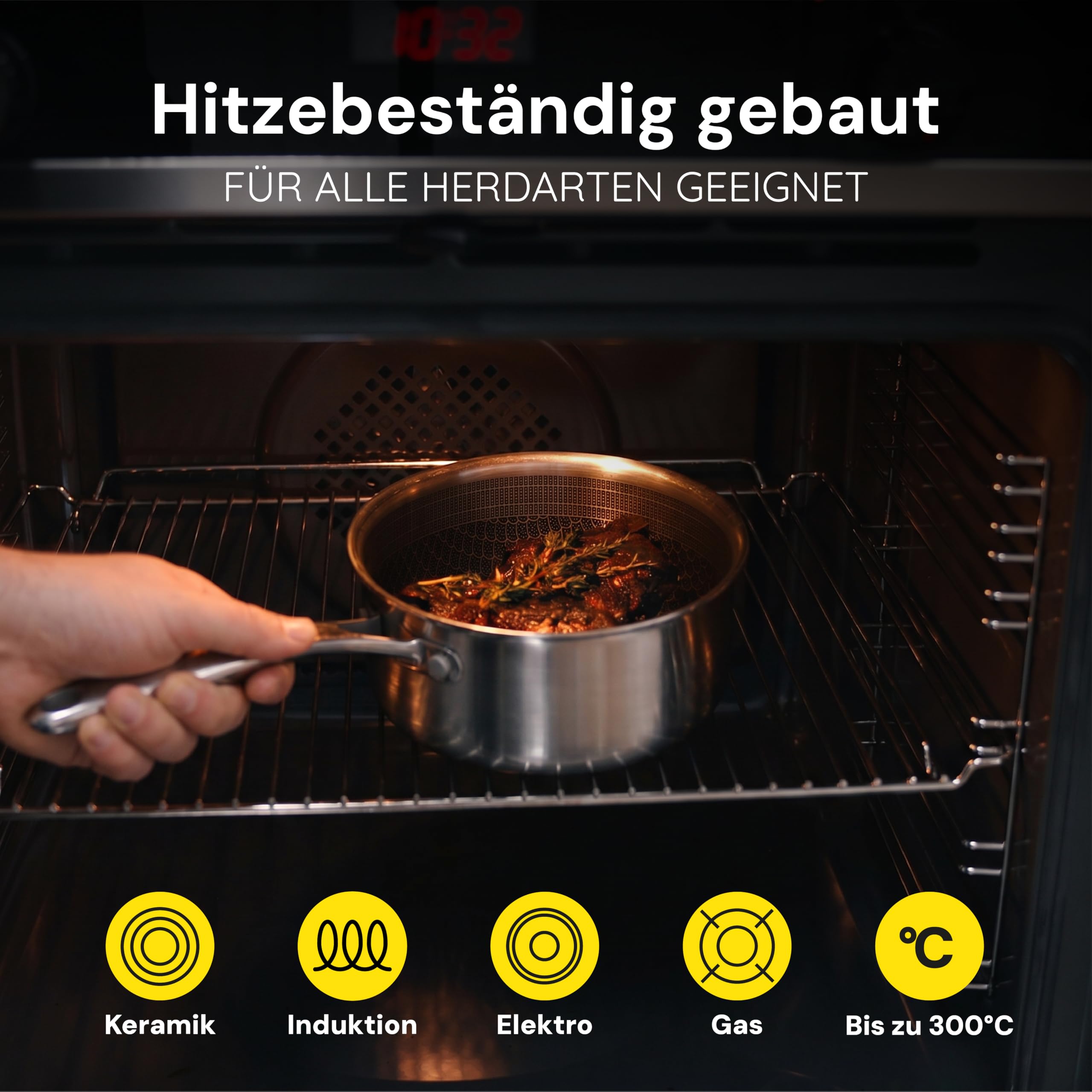 MISO Stielkasserolle mit Deckel 16cm (1,6L) Diamond Dust Keramik Non-Stick, Hochwertige Kasserolle aus Tri-Ply Edelstahl, 100% PFAS-frei, Induktion, spülmaschinen- & ofenfest