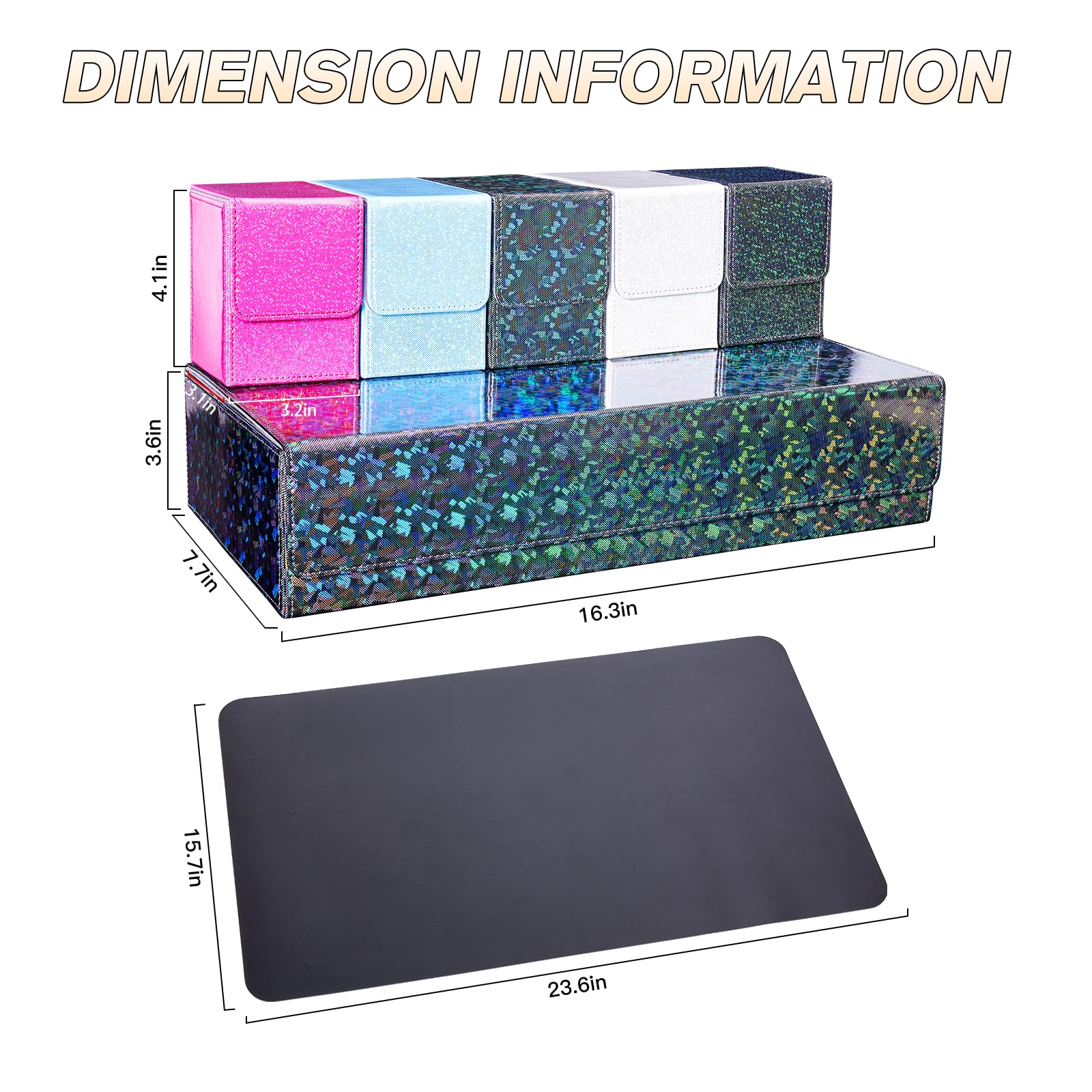 Dmoicols Card Deck Box with 5 Small Boxes and Play Mat,Premium Leather Large Card Storage Box Holds up to 1000+ Cards,TCG/MTG Deck Box for Magic Yugioh Game Trading Cards(Sparkly Black Kit)