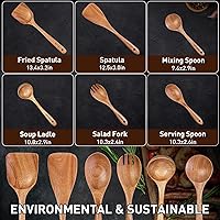 Vista 3 de Cucharas de madera - Cucharas de madera para cocinar, juego de utensilios de cocina de madera natural no tóxicos, utensilios de cocina de madera