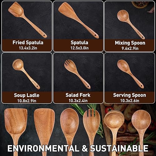 Miniatura 3 de Cucharas de madera - Cucharas de madera para cocinar, juego de utensilios de cocina de madera natural no tóxicos, utensilios de cocina de madera de