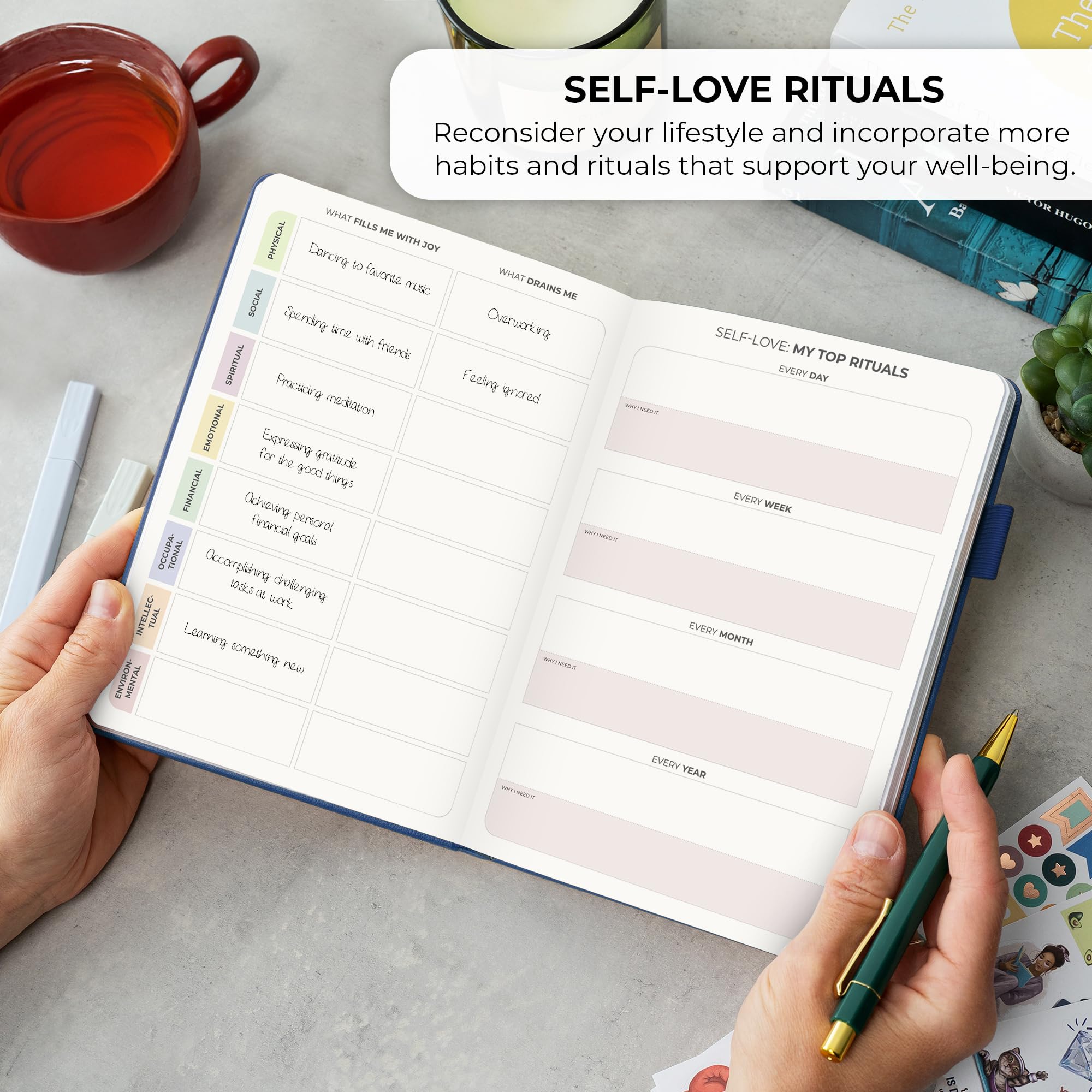 Clever Fox Diario de amor propio: registro de autodescubrimiento guiado para el cuidado personal, reflexión y autoayuda, salud mental, gratitud y atención plena (azul místico)