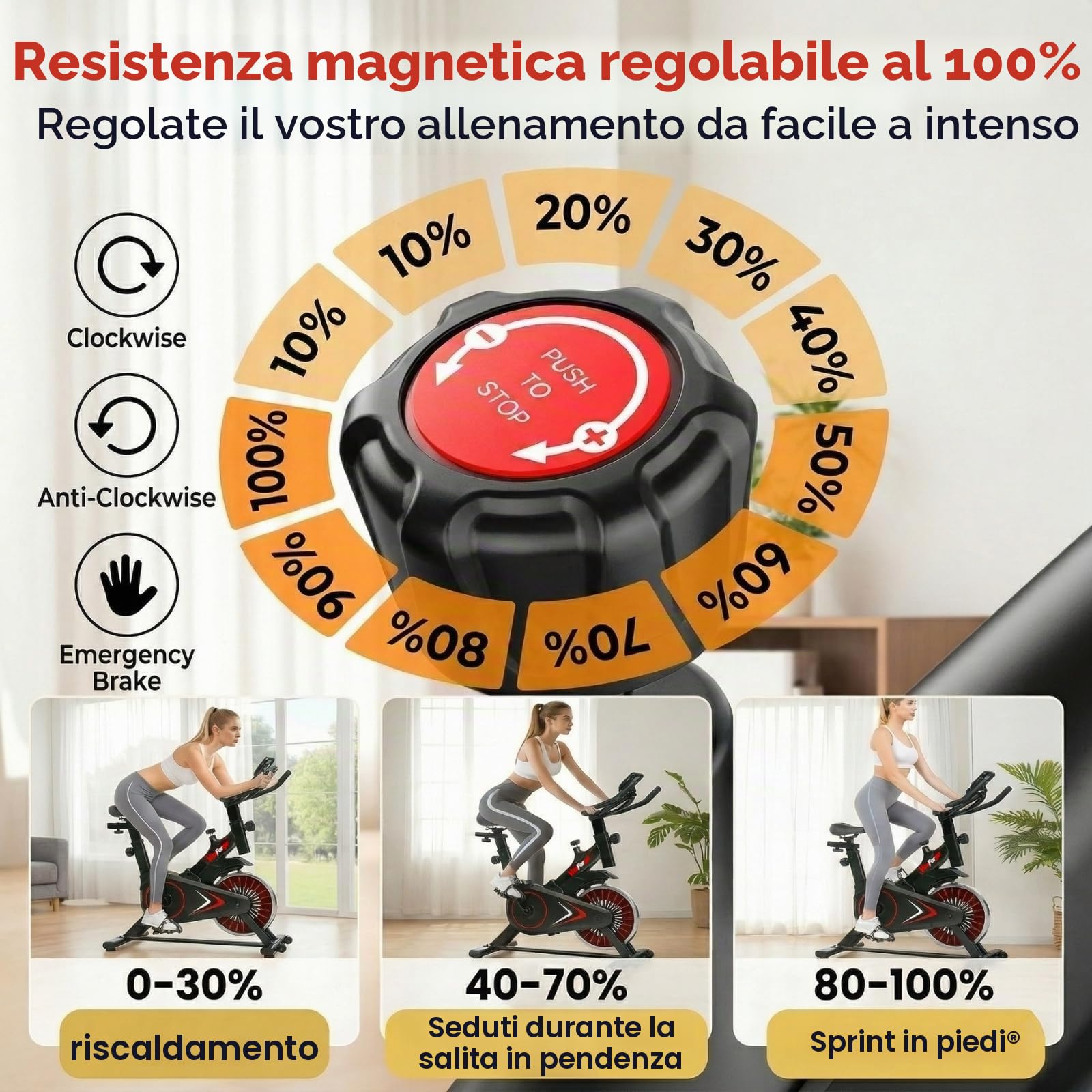 Cyclette, cyclette silenziosa per interni, per casa, con resistenza magnetica regolabile e regolazione in altezza
