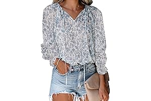 Women's Casual Boho Floral Printed V Neck Tops