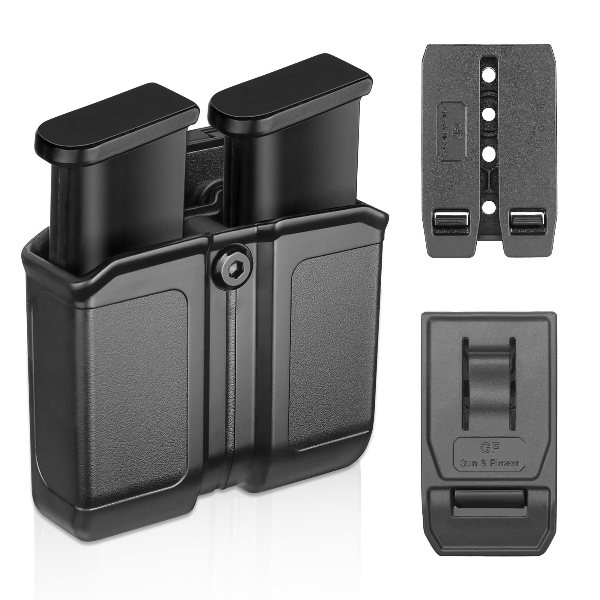 Universal Double Magazine Holster for 9mm/.40 Double Stack Mags, OWB Mag Pouch with Molle/Belt Clip for Glock 17/19, P365, Hellcat Pro & More, Adjustable Cant, Fits Duty & Tactical Belts