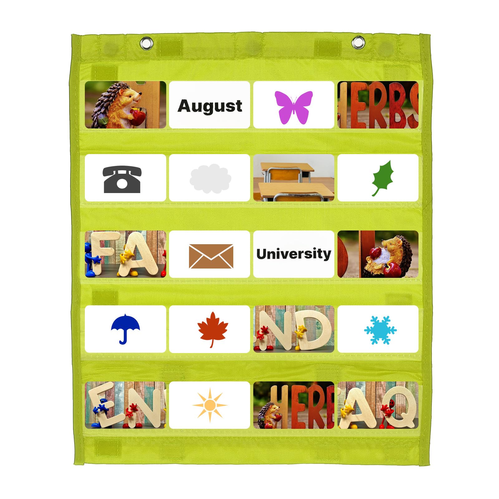 PATIKIL Magnetic Pocket Chart, Small Pocket Chart Mini Double Sided Classroom Pocket Chart Organizer Wall Hanging for Classroom Supplies, Light Green