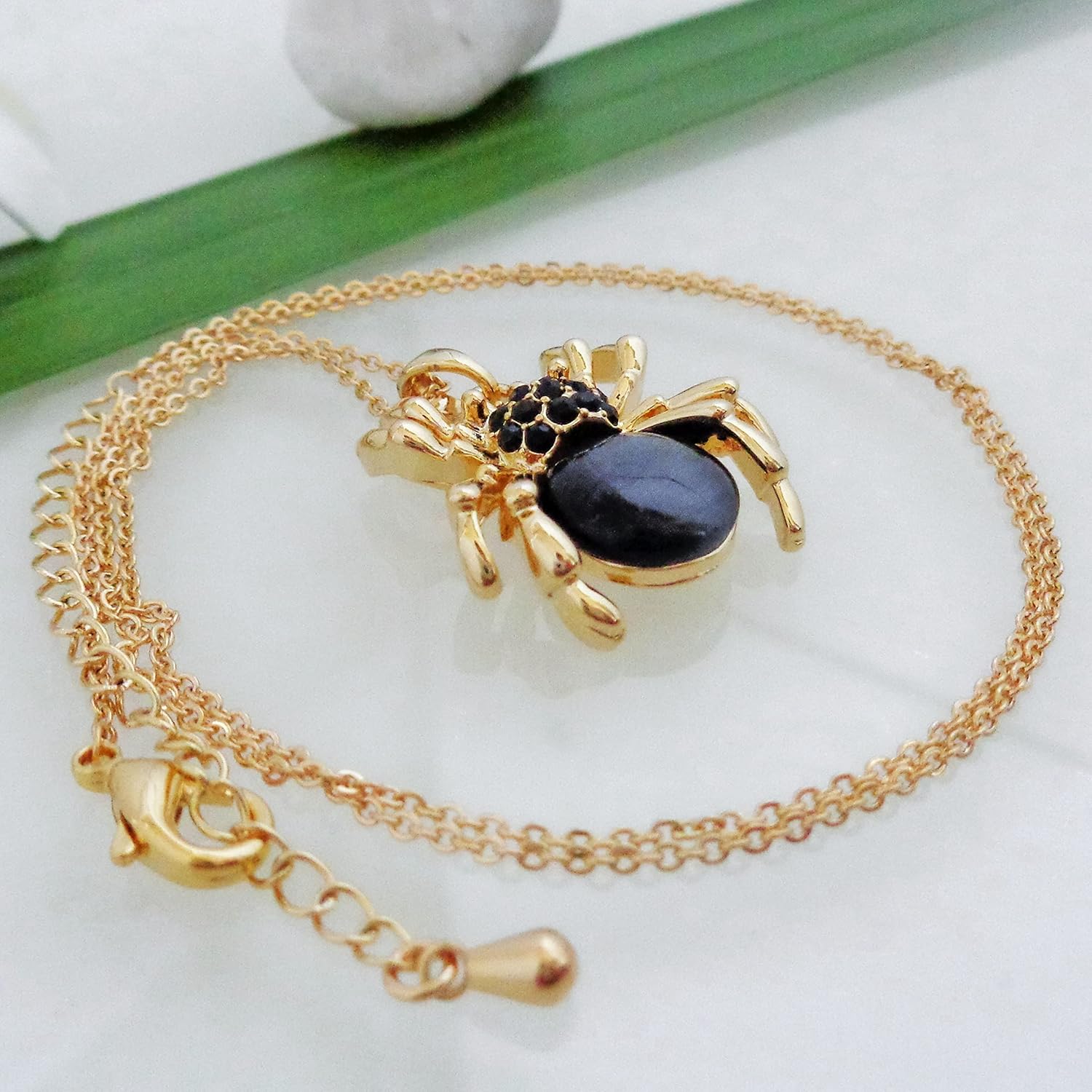 Navachi 18k Gold Plated Opal Crystal Spider Pendant Necklace 16"+2" - Image 6