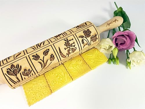 Miniatura 6 de Embossing Rolling Pin SPRING FLOWERS with 16 different spring flowers by Algis Crafts