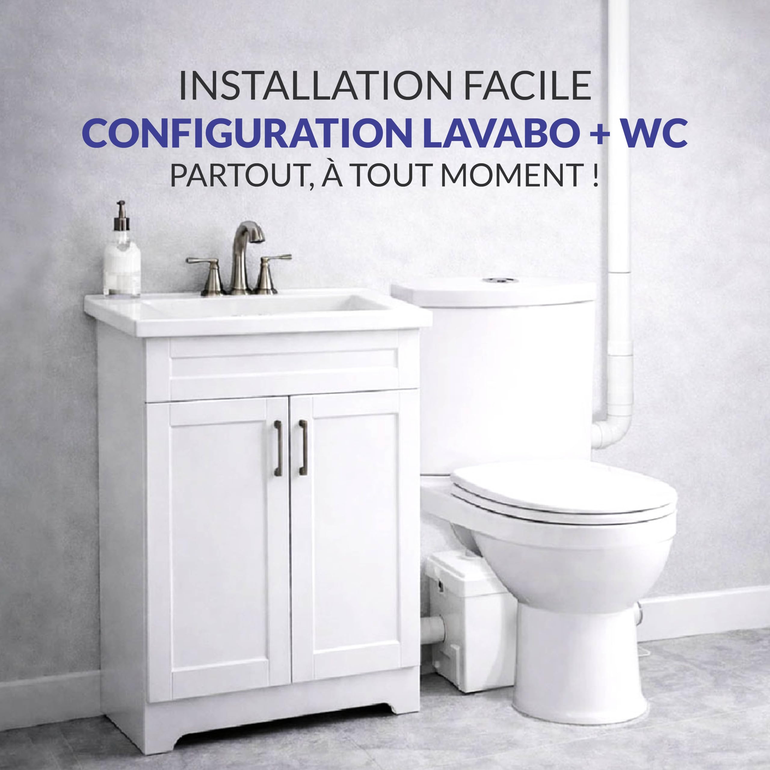 Aquamatix station de relevage compacte 600 W avec broyeur, pompe pour eaux usées jusqu’à 10 m de hauteur de refoulement, avec 3 entrées, pour WC, douche et lavabo