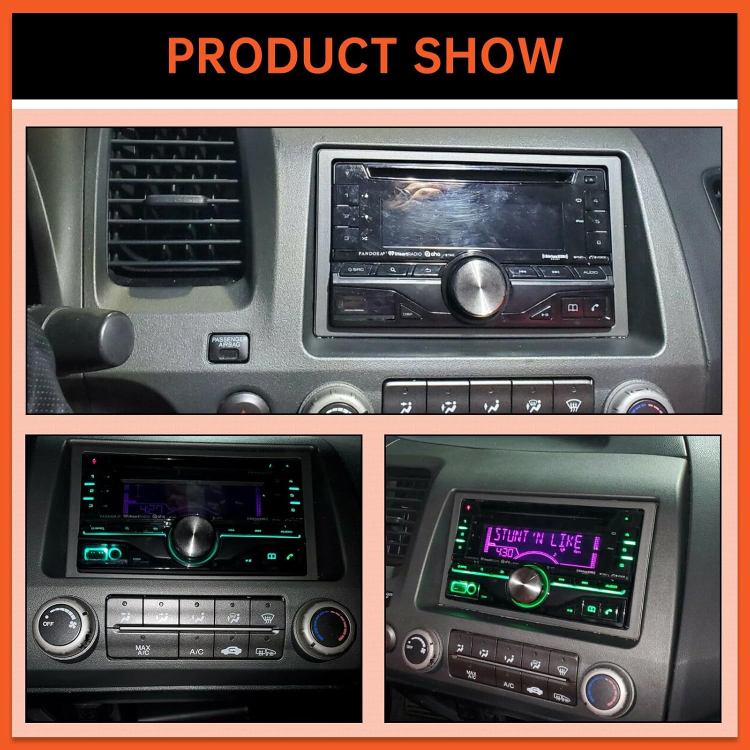 ECOTRIC Double Din Radio Install Kit Compatible with 2006-2011 Honda Civic Dashboard Kit with Wiring Harness Dark Gray