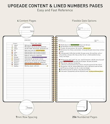 Miniatura 2 de Cuaderno de espiral A4 de 8.5 x 11 pulgadas, 256 páginas numeradas, de tapa dura, de cuero, para mujeres y hombres, cuadernos grandes rayados