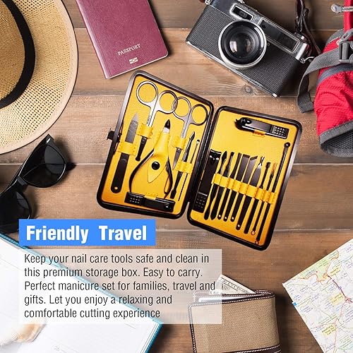 Miniatura 6 de Kit de cortaúñas de manicura y pedicura 18 en 1 cortador de acero inoxidable de alta precisión tijeras afiladas para hombres y mujeres tijeras