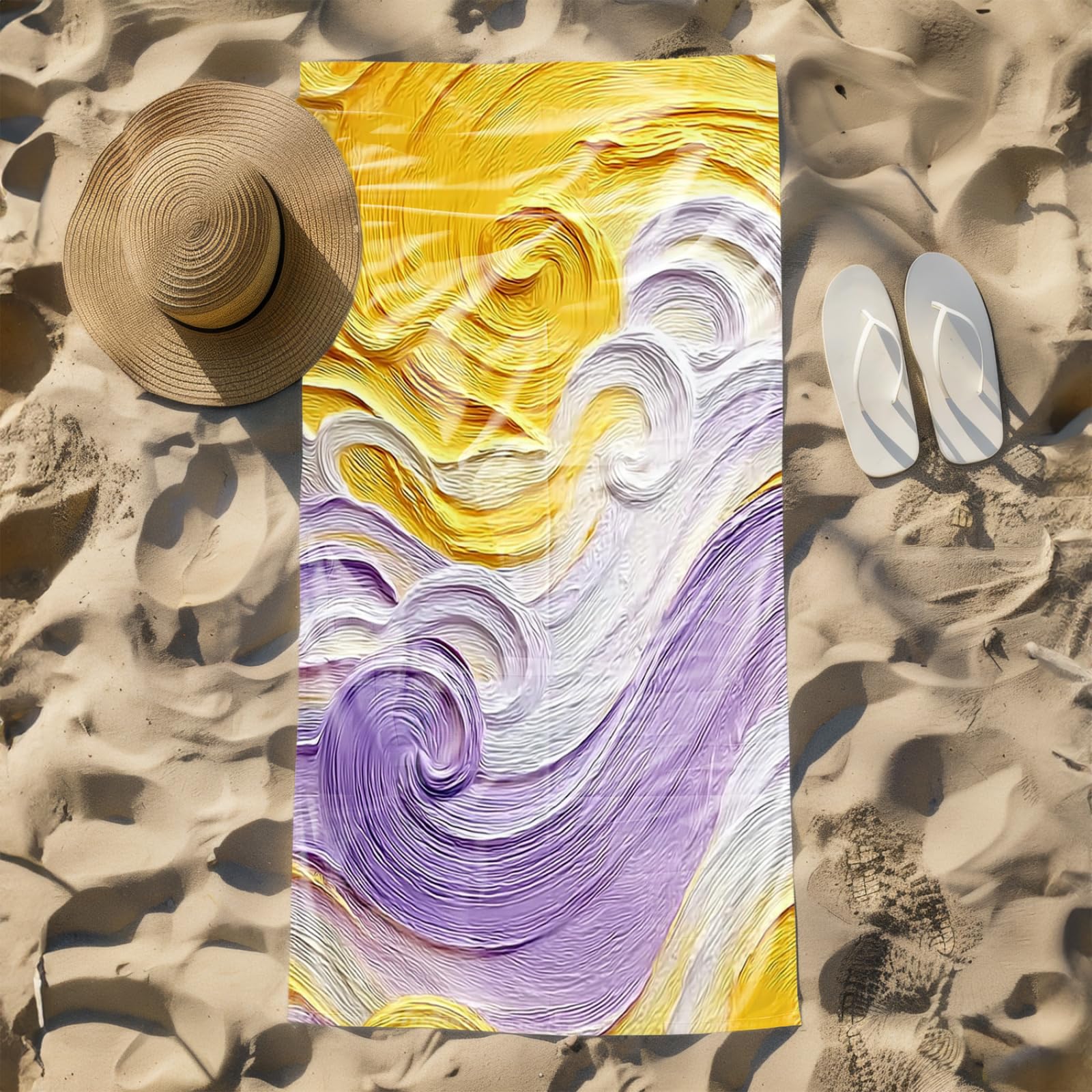 Genérico Toalla Playa 90X180 Patrón Amarillo Púrpura Grande Toallas de Playa Microfibra Ligera Secado Rápido Sin Arena para Mujer Hombre Viajes Vacaciones Natación Camping