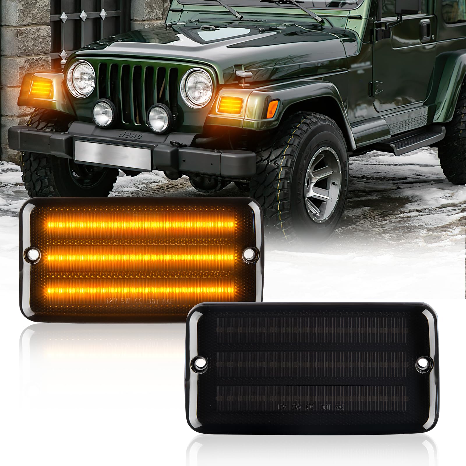 Intermitente Lateral LED, luces de lateral para Jeep Wrangler TJ 1997-2006, Luce Intermitente Lateral, Indicador Laterales con Canbus, 2 Piezas