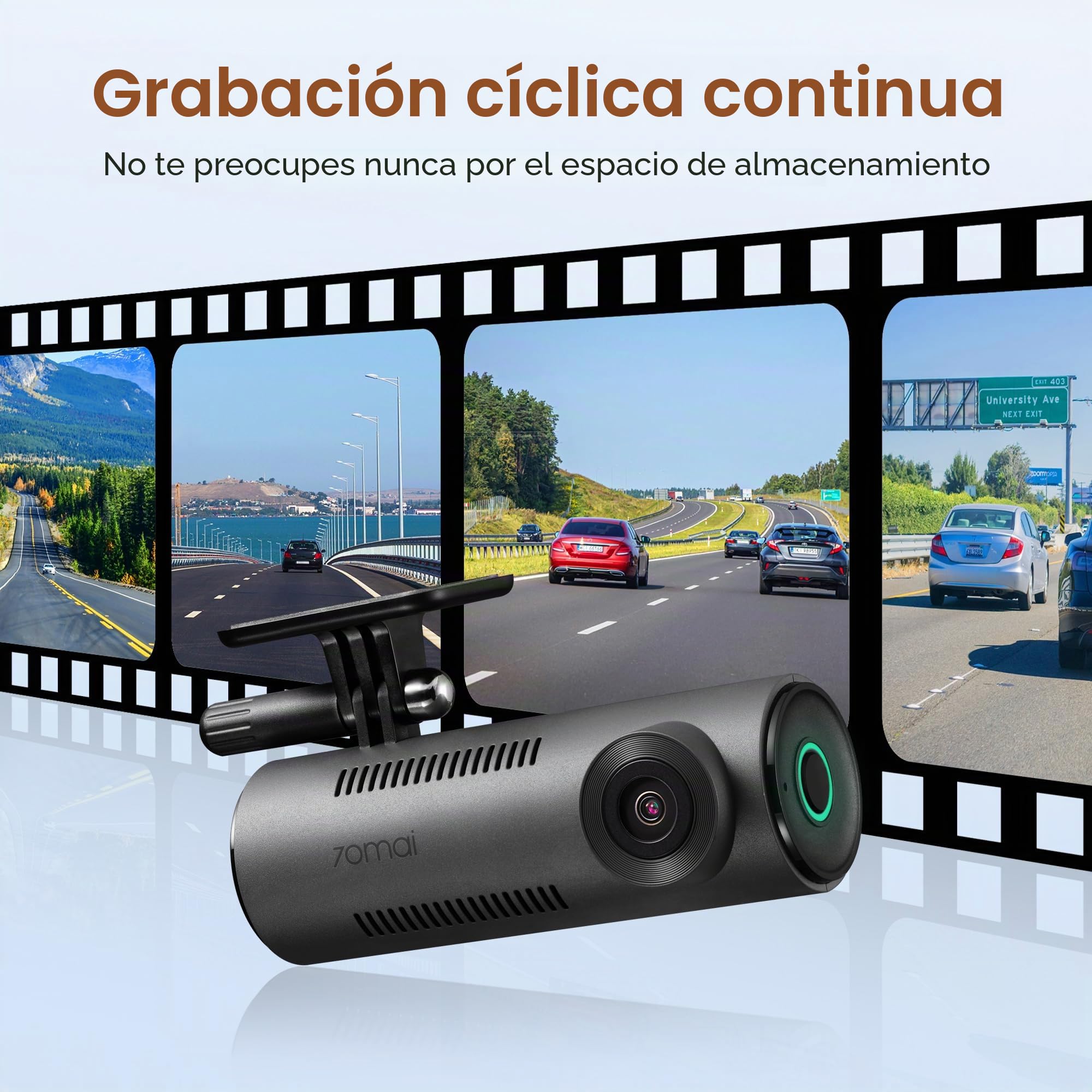 70mai Dash CAM M310 Plus 3K, 1620P Dashcam Auto, WiFi, Visión Nocturna, Detección de Movimiento, Grabación Time-Lapse, WDR, Grabación en Bucle, Modo Aparcamiento, WiFi, App, MAX 256 GB