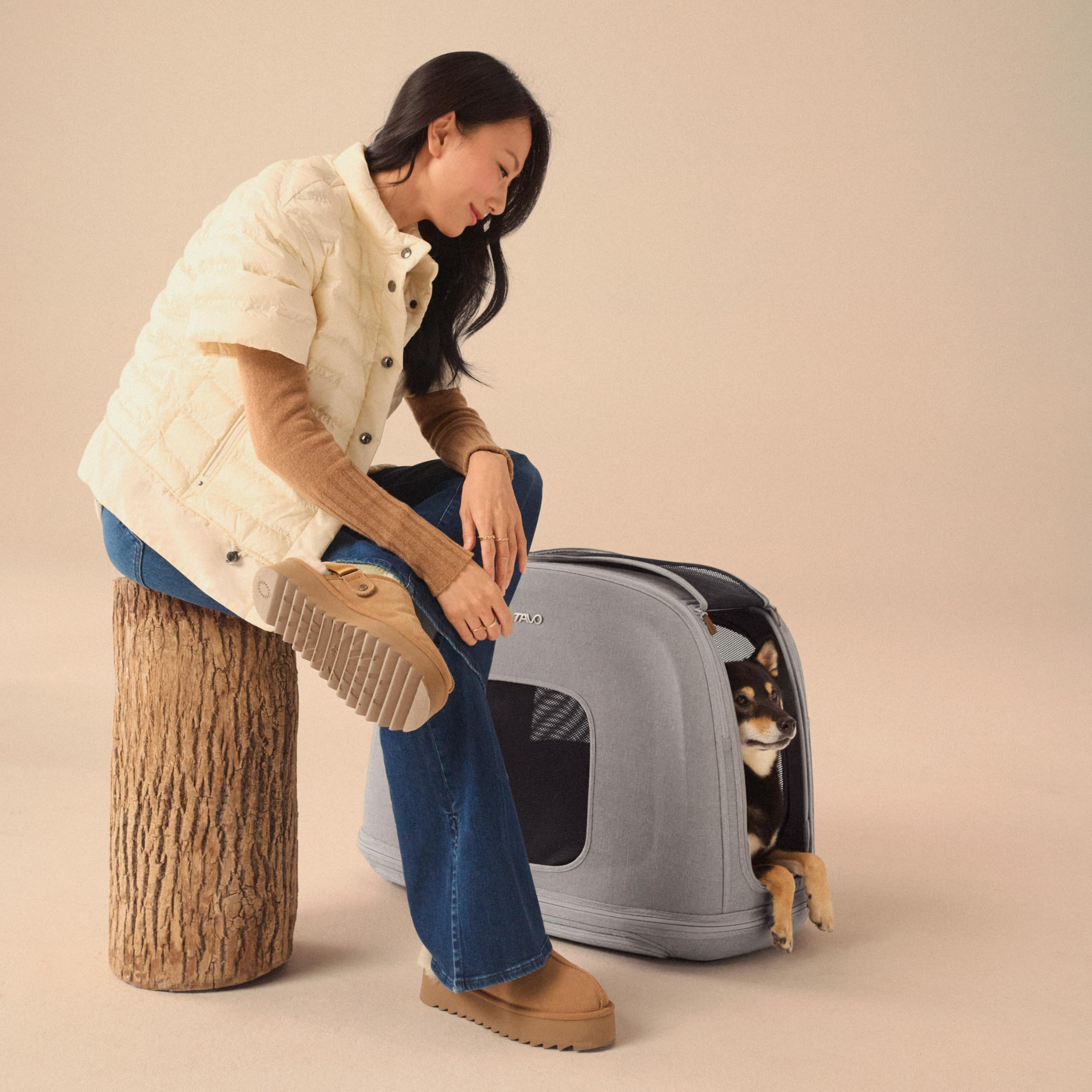 Tavo Crispin Haustier-Transportbox Small – Crash-getestete Auto-Transportbox für Hunde & Katzen, ISOFIX & Top-Tether Befestigung, 360° Mesh-Belüftung, 2 Waschbare Matratzen, Faltbar, Merle