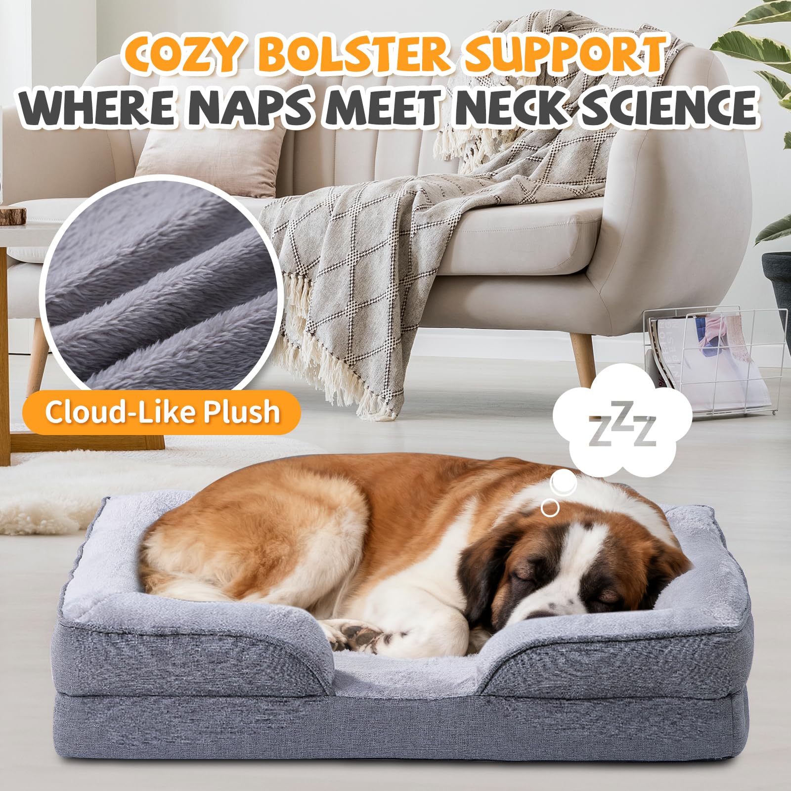 Makigued Orthopedic Dog Bed for Large Dogs Egg Crate Foam Pet Sofa with Waterproof Liner, Removable Washable Cover, Nonslip Bottom, Cozy Couch for Large Dogs 41.7 x 31.5X 6.7Inch, Grey - image 3