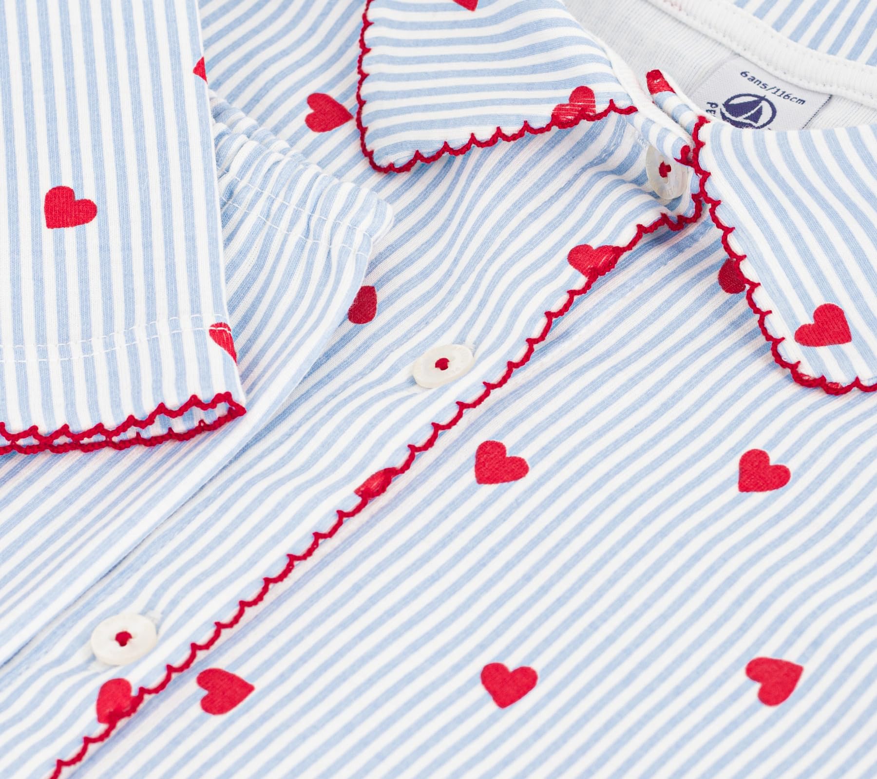 Petit Bateau Pigiama Abbottonato Bambino in Cotone a Cuori, 12A, Bianco/Multico